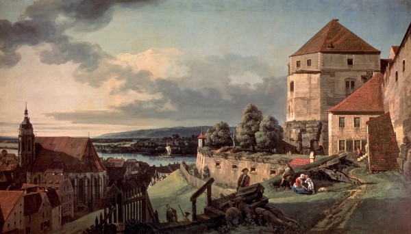 Landscape with castle and river by Bernardo Bellotto